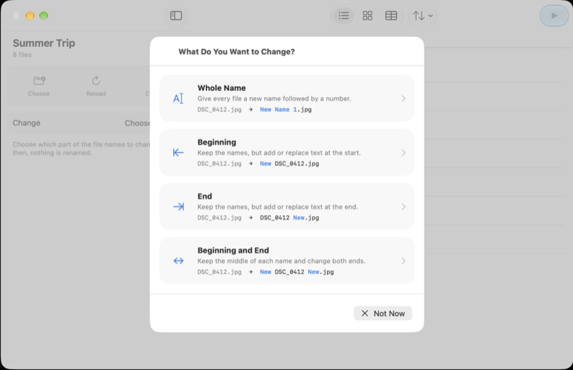 The same “What Do You Want to Change?” options on Mac.